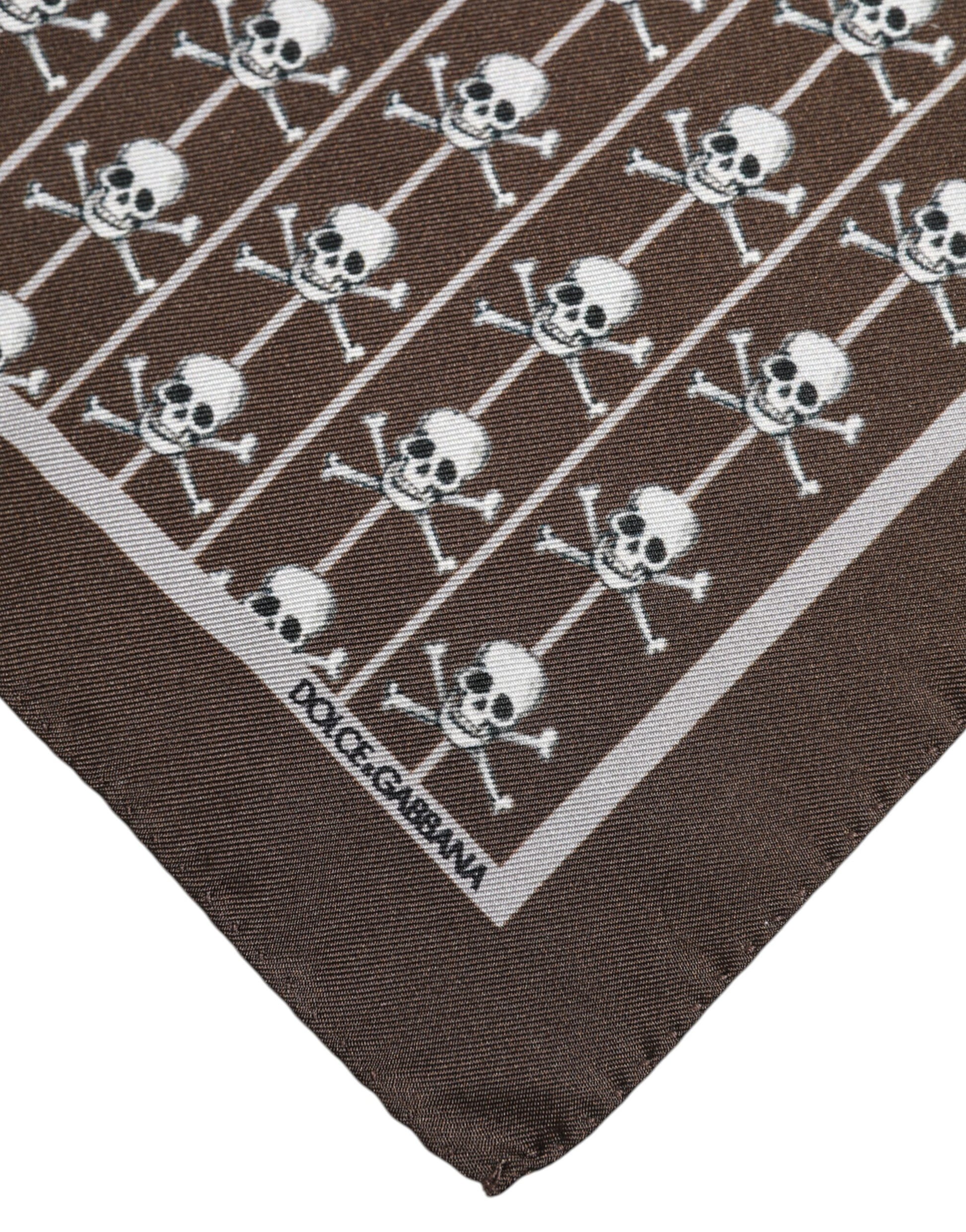 Brown Skull Silk Square Men Foulard Scarf-Dolce & Gabbana-LabelTerrace.com
