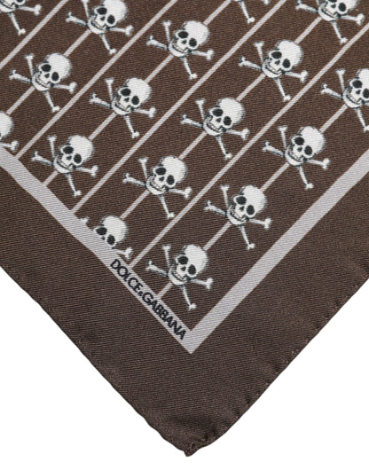 Brown Skull Silk Square Men Foulard Scarf-Dolce & Gabbana-LabelTerrace.com