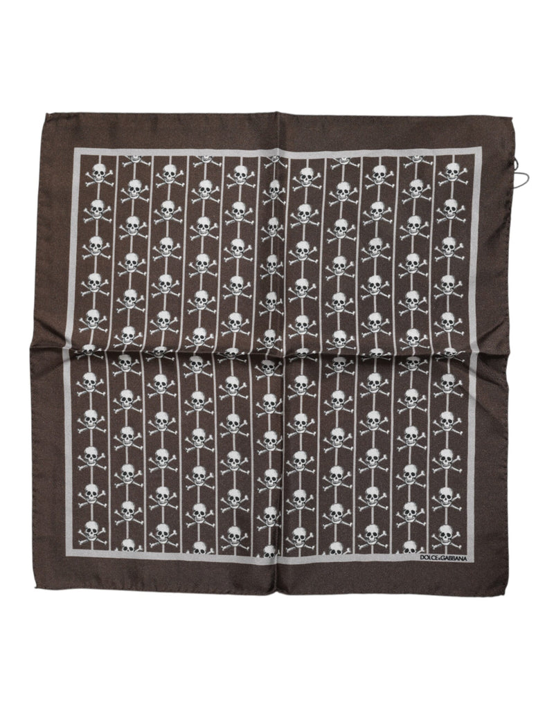 Brown Skull Silk Square Men Foulard Scarf-Dolce & Gabbana-LabelTerrace.com