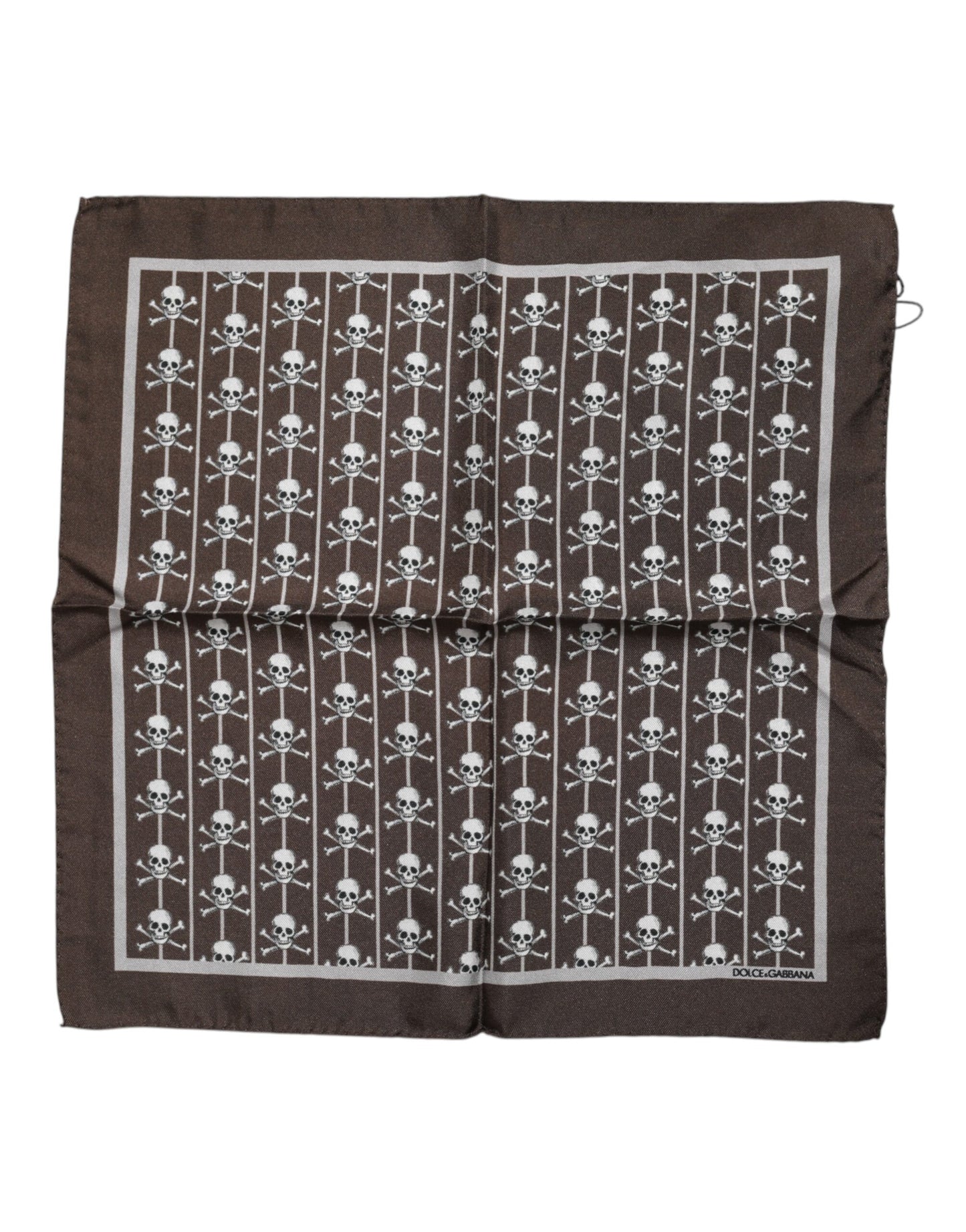 Brown Skull Silk Square Men Foulard Scarf-Dolce & Gabbana-LabelTerrace.com