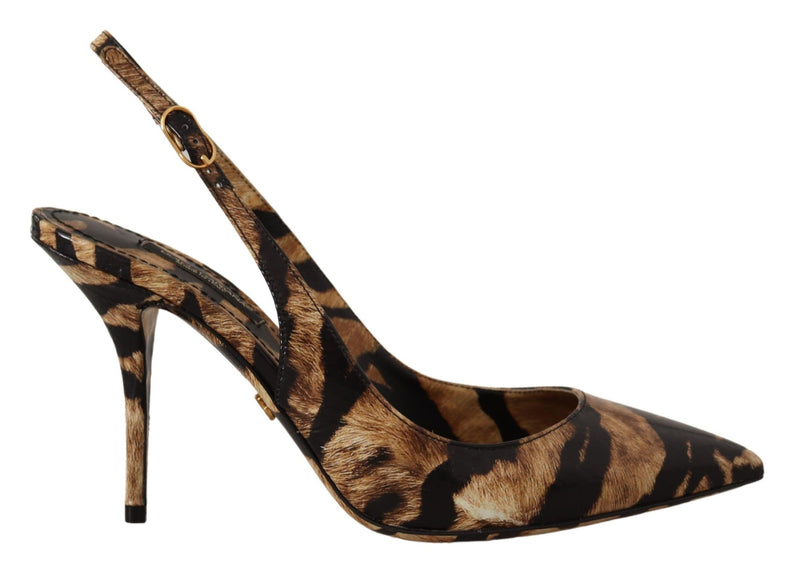 Brown Slingbacks Leather Tiger Shoes-Dolce & Gabbana-LabelTerrace.com