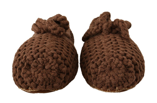 Brown Slip On Ballerina Flats Wool Knit Shoes-Dolce & Gabbana-LabelTerrace.com