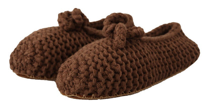 Brown Slip On Ballerina Flats Wool Knit Shoes-Dolce & Gabbana-LabelTerrace.com