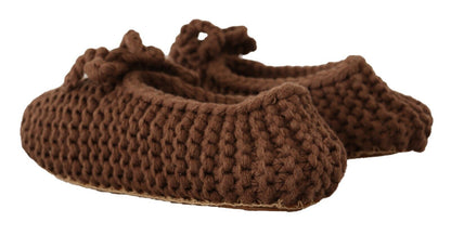 Brown Slip On Ballerina Flats Wool Knit Shoes-Dolce & Gabbana-LabelTerrace.com