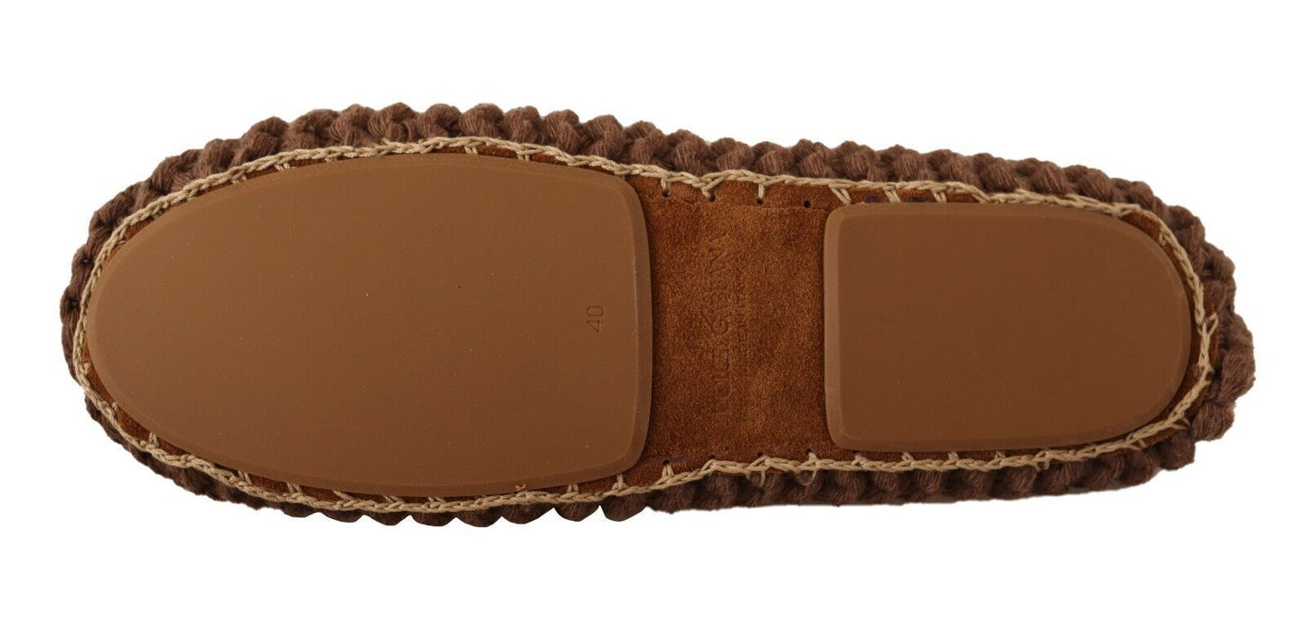 Brown Slip On Ballerina Flats Wool Knit Shoes-Dolce & Gabbana-LabelTerrace.com