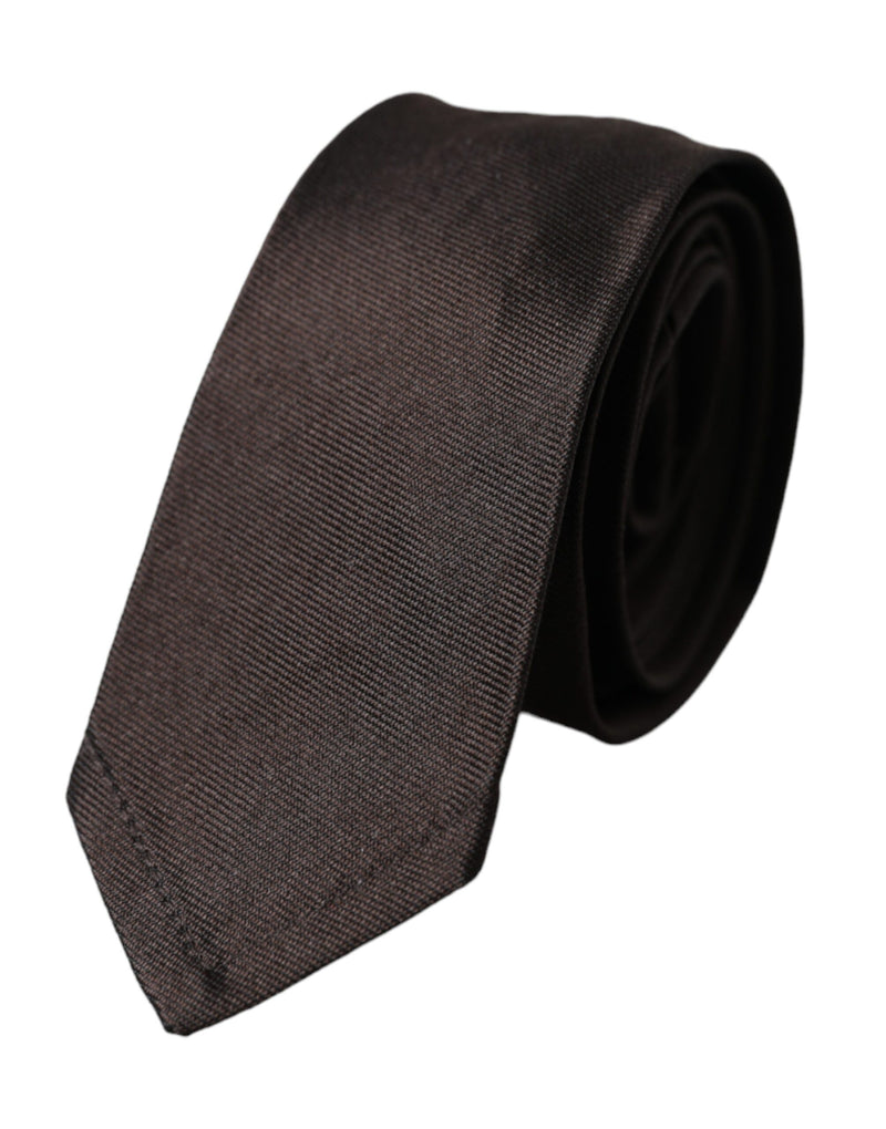 Brown Solid 100% Silk Adjustable Tie-Dolce & Gabbana-LabelTerrace.com