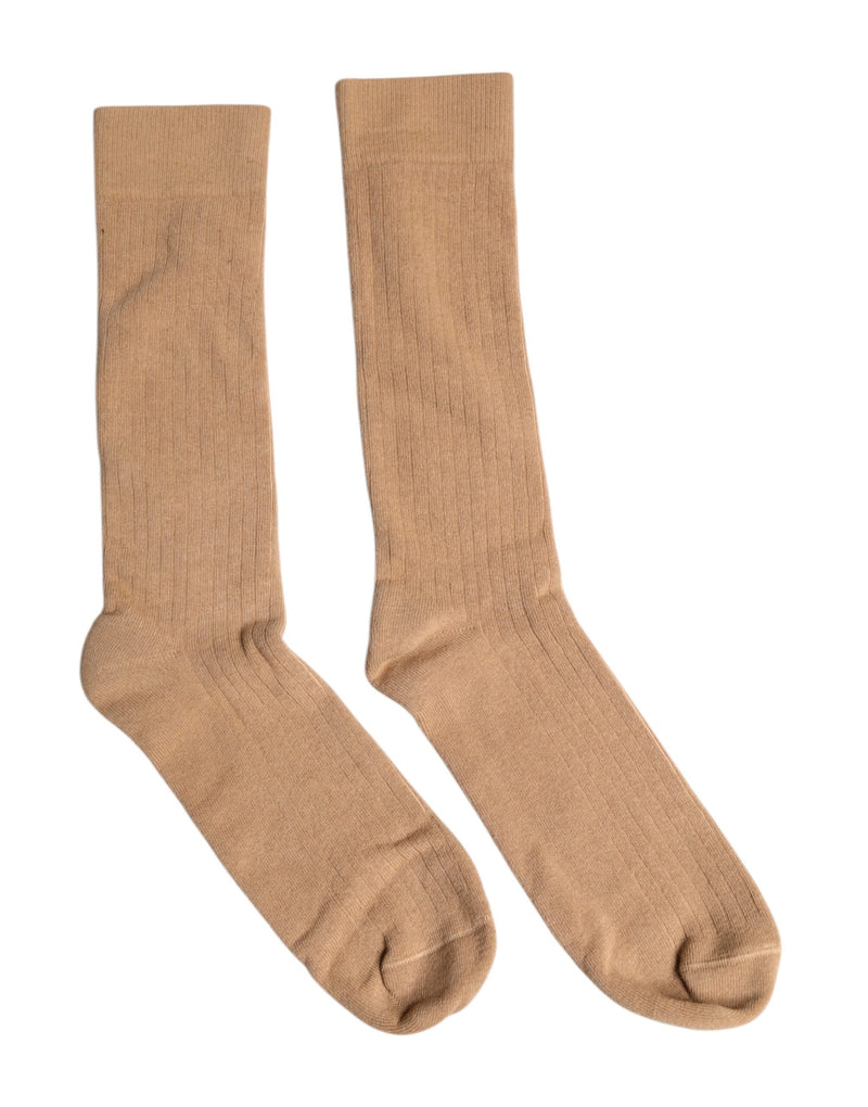 Brown Solid Cotton Mid Calf Men Socks-Dolce & Gabbana-LabelTerrace.com