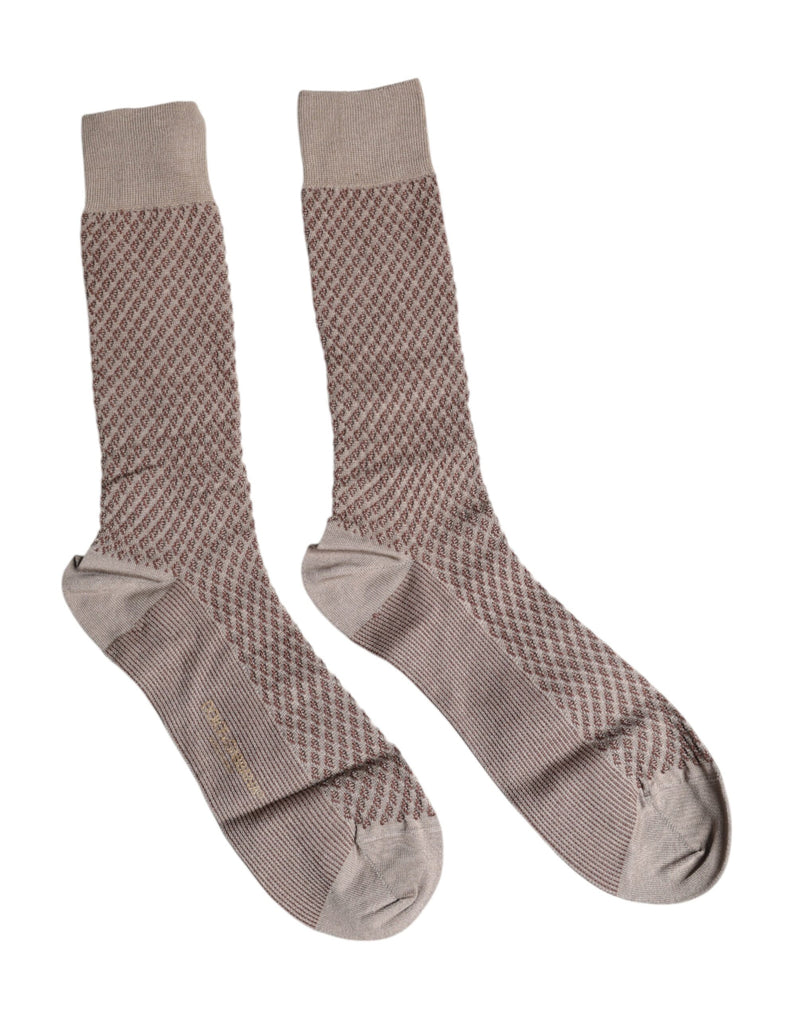 Brown Solid DG Logo Mid Calf Men Socks-Dolce & Gabbana-LabelTerrace.com