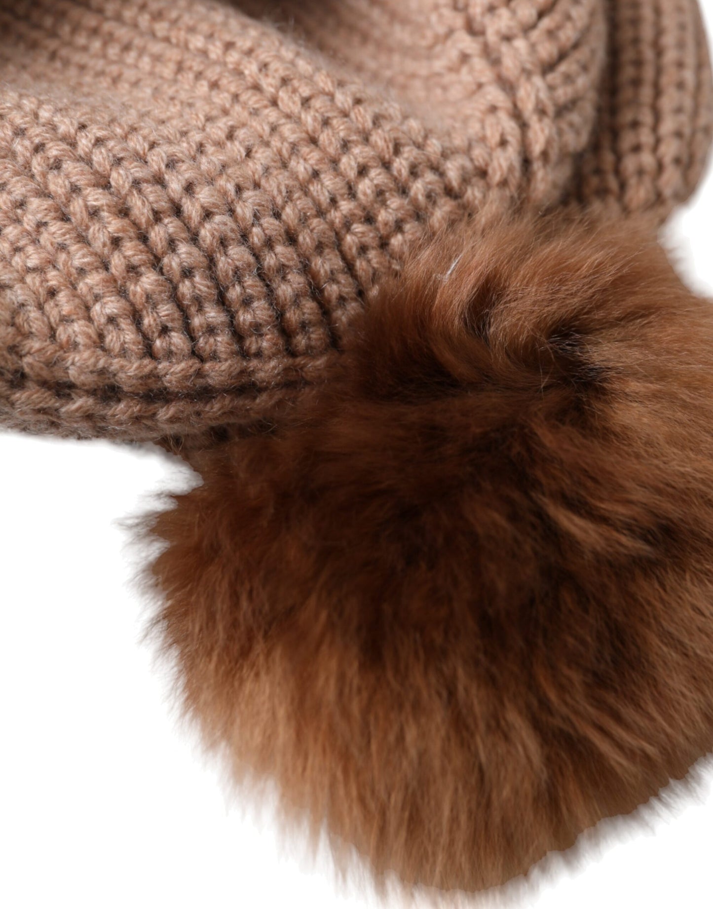 Brown Solid Knitted Fur Ball Winter Beanie Hat-Dolce & Gabbana-LabelTerrace.com