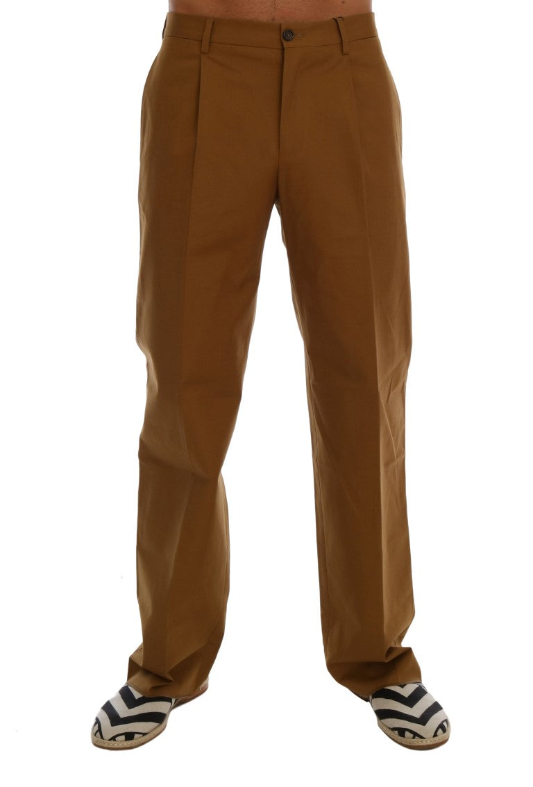 Brown Stretch Cotton Pants-Dolce & Gabbana-LabelTerrace.com