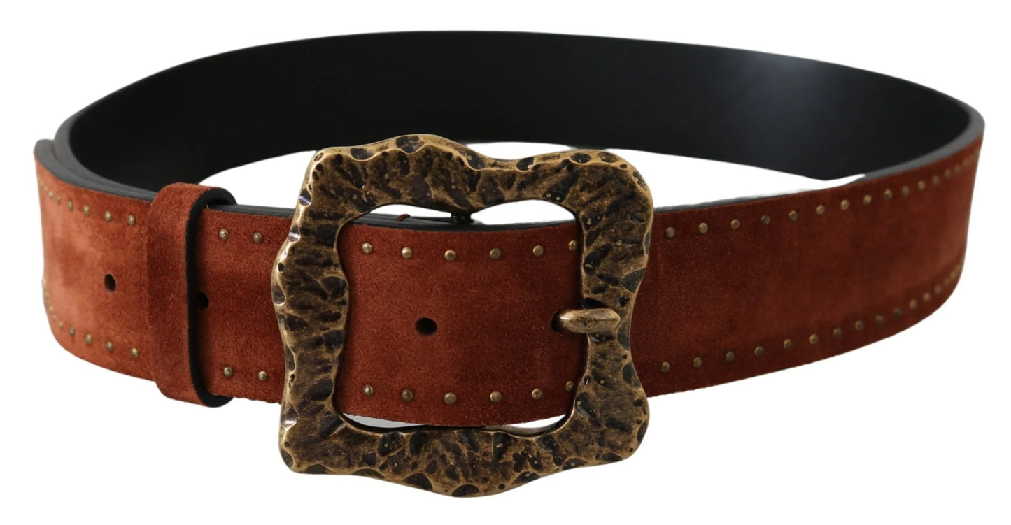 Brown Suede Leather Studded Baroque Belt-Dolce & Gabbana-LabelTerrace.com