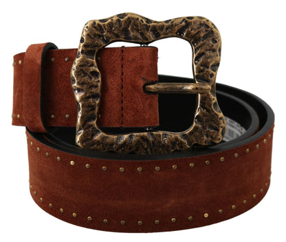 Brown Suede Leather Studded Baroque Belt-Dolce & Gabbana-LabelTerrace.com