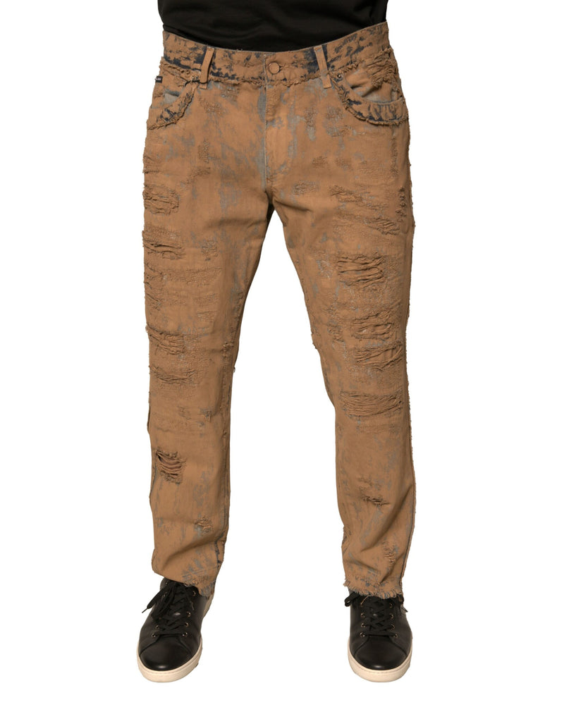 Brown Tattered Cotton Skinny Denim Jeans-Dolce & Gabbana-LabelTerrace.com