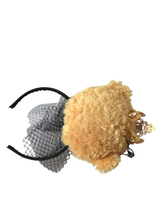 Brown Teddy Bear Gold Crystal Crown Hair Band Diadem-Dolce & Gabbana-LabelTerrace.com