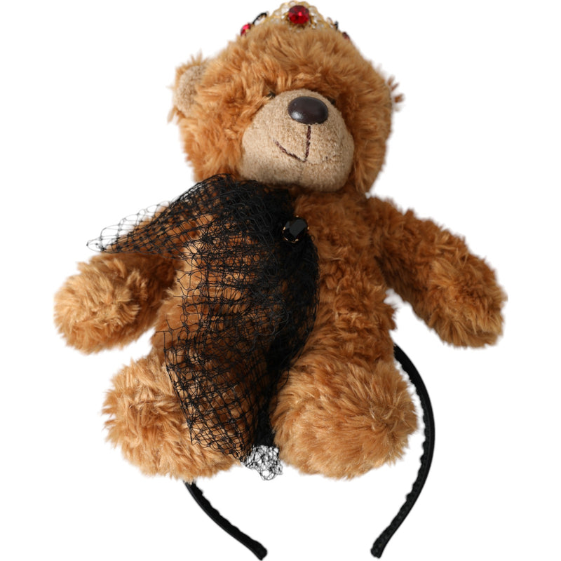 Brown Teddy Bear Gold Crystal Crown Hair Band Diadem-Dolce & Gabbana-LabelTerrace.com
