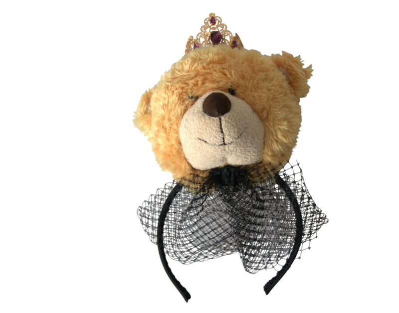 Brown Teddy Bear Gold Crystal Crown Hair Band Diadem-Dolce & Gabbana-LabelTerrace.com