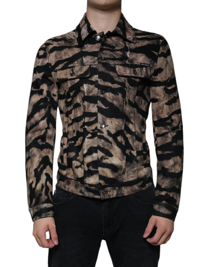 Brown Tiger Button Down Collared Jacket-Dolce & Gabbana-LabelTerrace.com