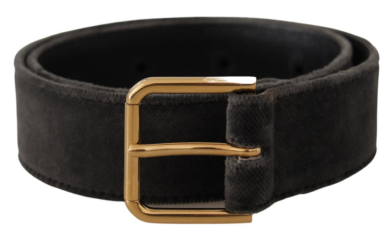 Brown Velvet Gold Tone Logo Metal Waist Buckle Belt-Dolce & Gabbana-LabelTerrace.com