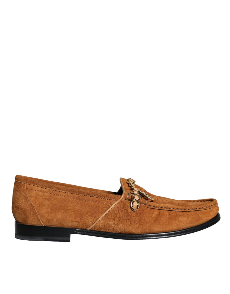 Brown Velvet Leather Logo Mocassin Slip On Shoes-Dolce & Gabbana-LabelTerrace.com