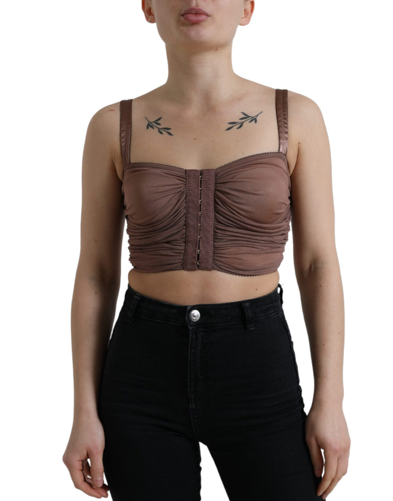 Brown Viscose Bustier Sleeveless Cropped Top-Dolce & Gabbana-LabelTerrace.com