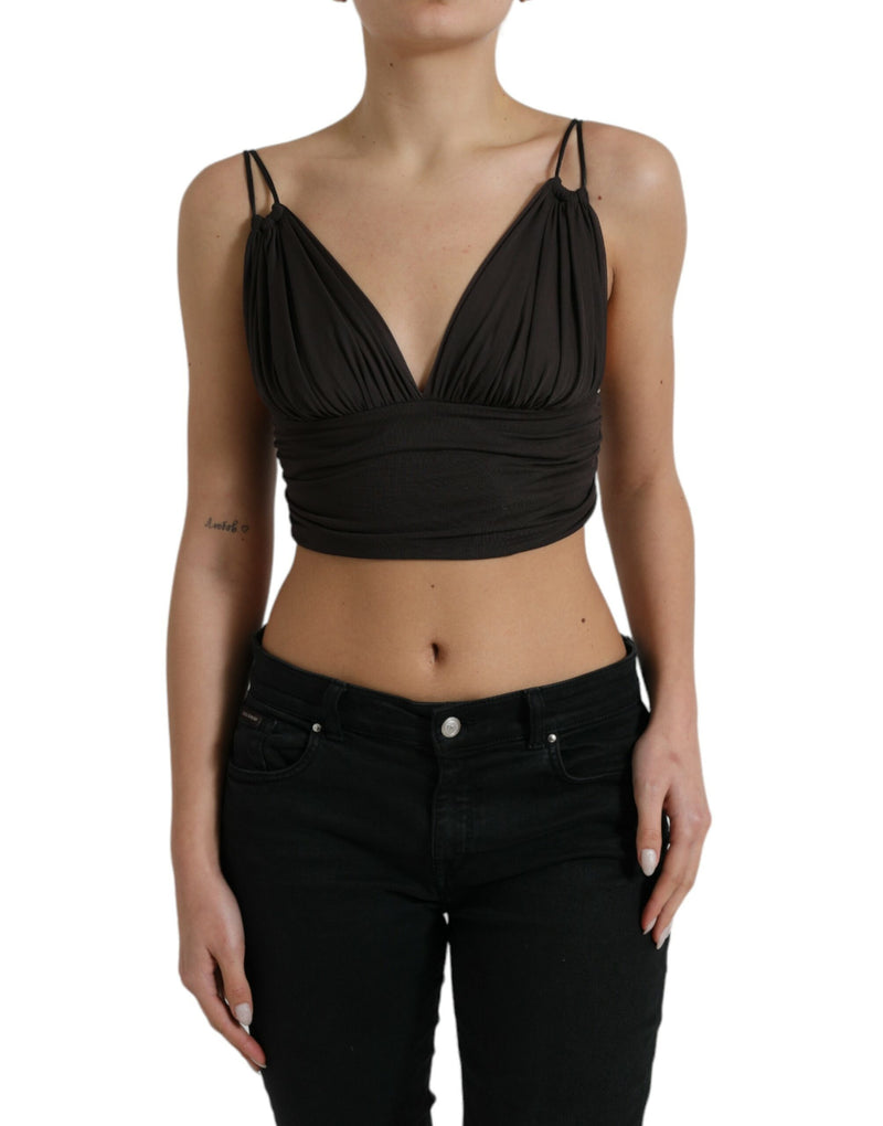 Brown Viscose Plunging V-neck Cropped Tank Top-Dolce & Gabbana-LabelTerrace.com