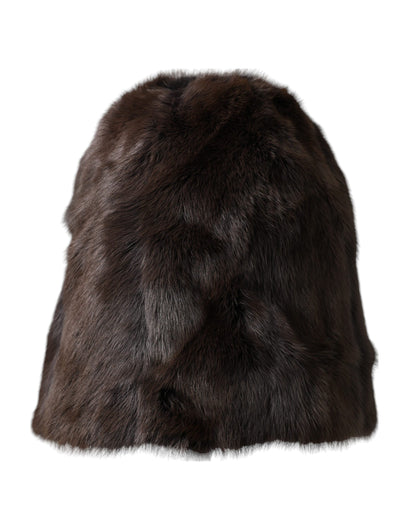 Brown Weasel Fur Womens Cashmere Hat Beanie-Dolce & Gabbana-LabelTerrace.com