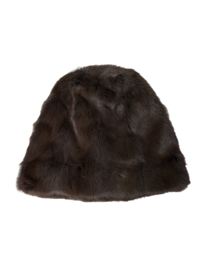 Brown Weasel Fur Womens Cashmere Hat Beanie-Dolce & Gabbana-LabelTerrace.com