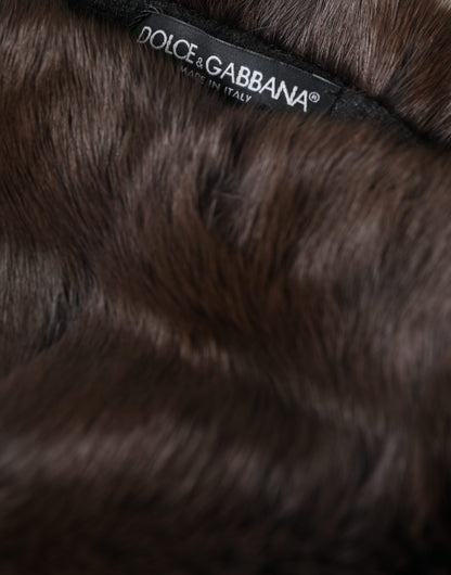 Brown Weasel Fur Womens Cashmere Hat Beanie-Dolce & Gabbana-LabelTerrace.com
