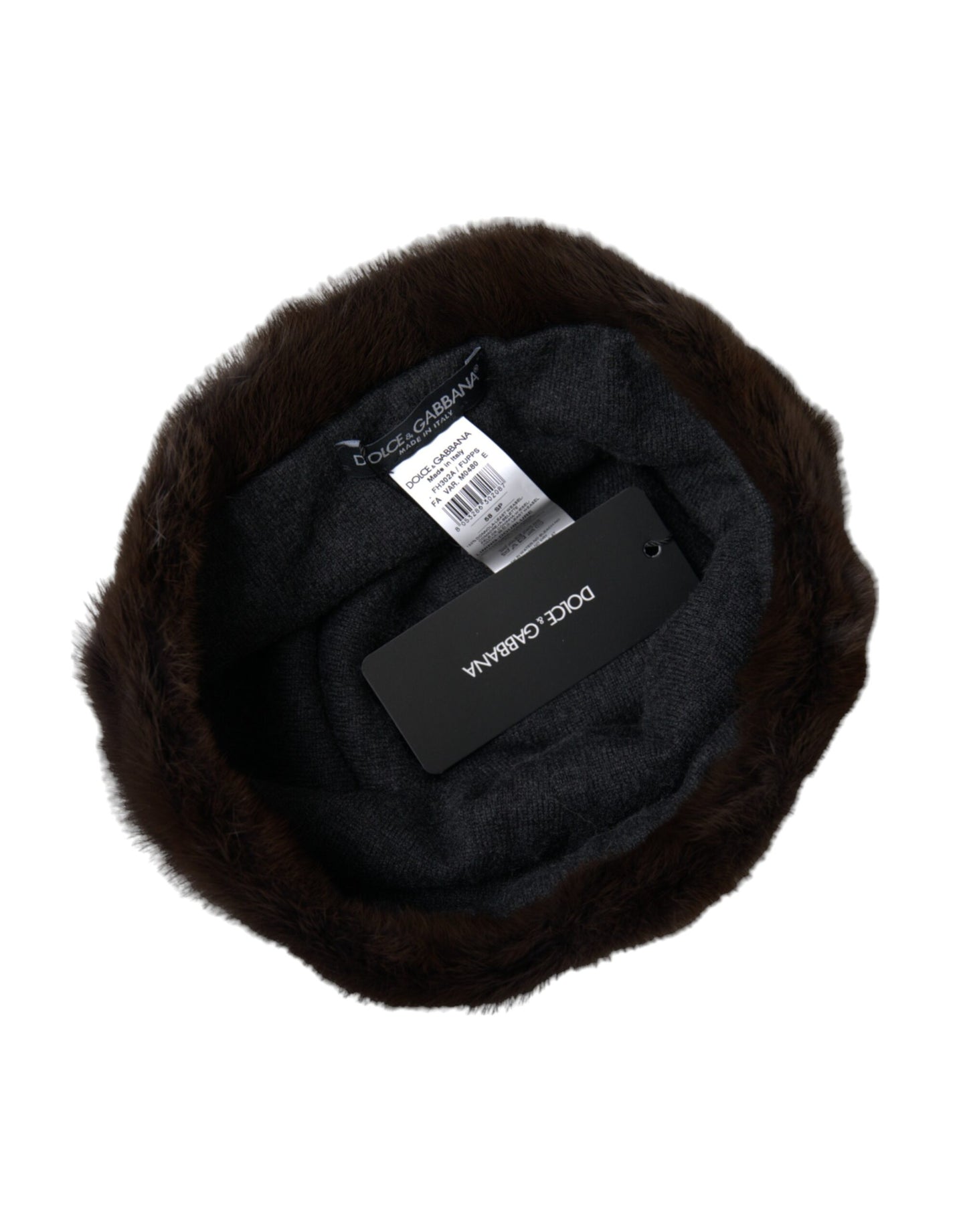 Brown Weasel Fur Womens Cashmere Hat Beanie-Dolce & Gabbana-LabelTerrace.com