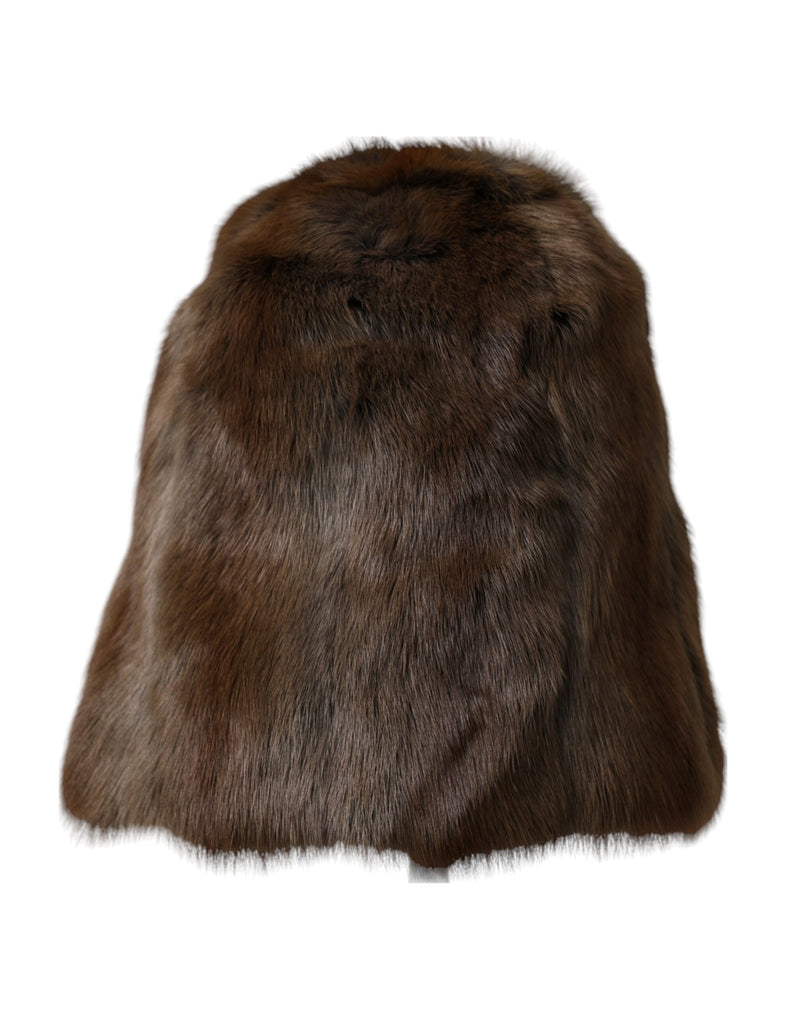 Brown Weasel Fur Womens Cashmere Hat Beanie-Dolce & Gabbana-LabelTerrace.com