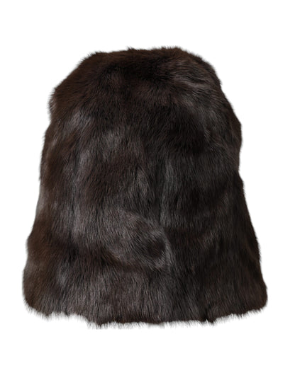 Brown Weasel Fur Womens Cashmere Hat Beanie-Dolce & Gabbana-LabelTerrace.com