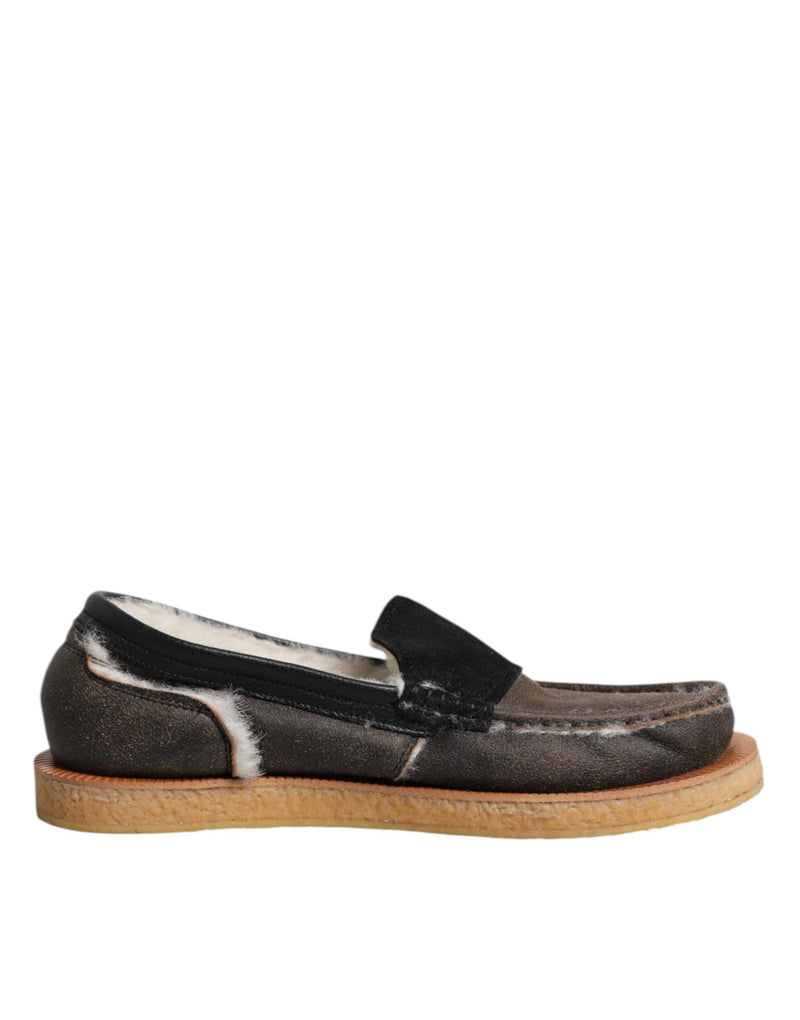 Brown White Calfskin Leather Loafers Shoes-Dolce & Gabbana-LabelTerrace.com