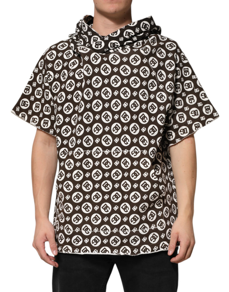 Brown White DG Logo Short Hoodie Sweater-Dolce & Gabbana-LabelTerrace.com