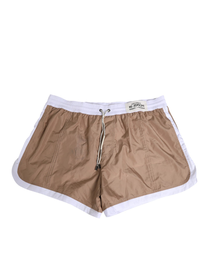 Brown White Polyester Re-Edition Shorts Swimwear-Dolce & Gabbana-LabelTerrace.com