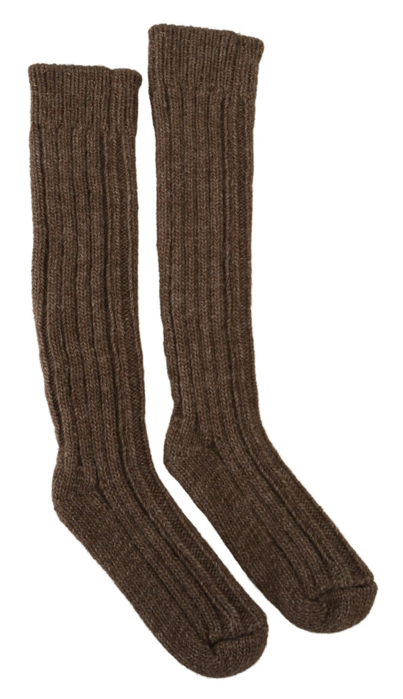 Brown Wool Knit Calf Long Women Socks-Dolce & Gabbana-LabelTerrace.com