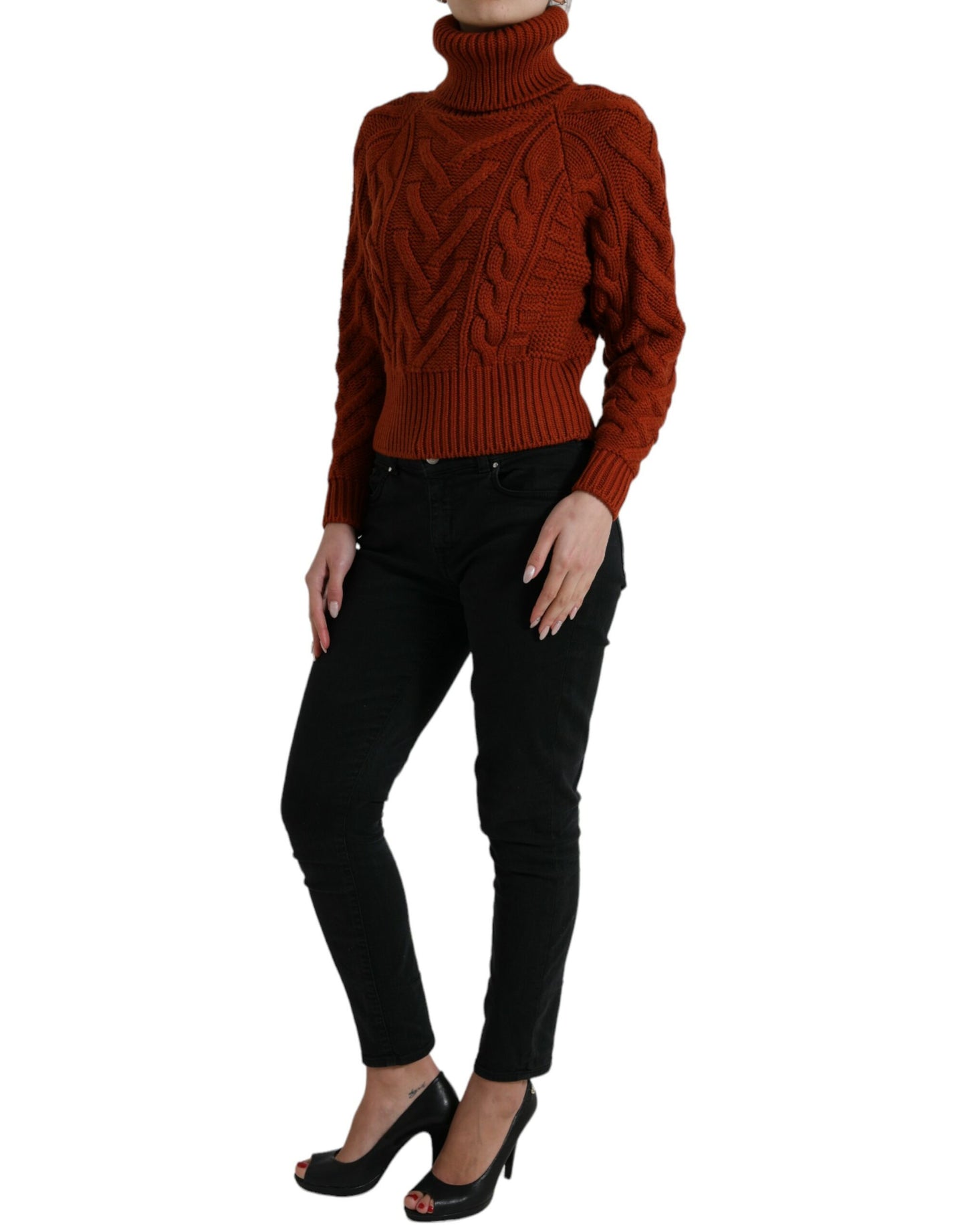 Brown Wool Knit Turtleneck Pullover Sweater-Dolce & Gabbana-LabelTerrace.com