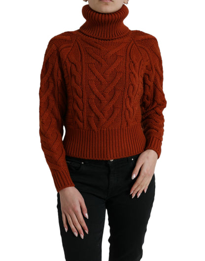 Brown Wool Knit Turtleneck Pullover Sweater-Dolce & Gabbana-LabelTerrace.com