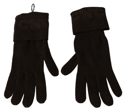 Brown Wool Knitted One Size Wrist Length Gloves