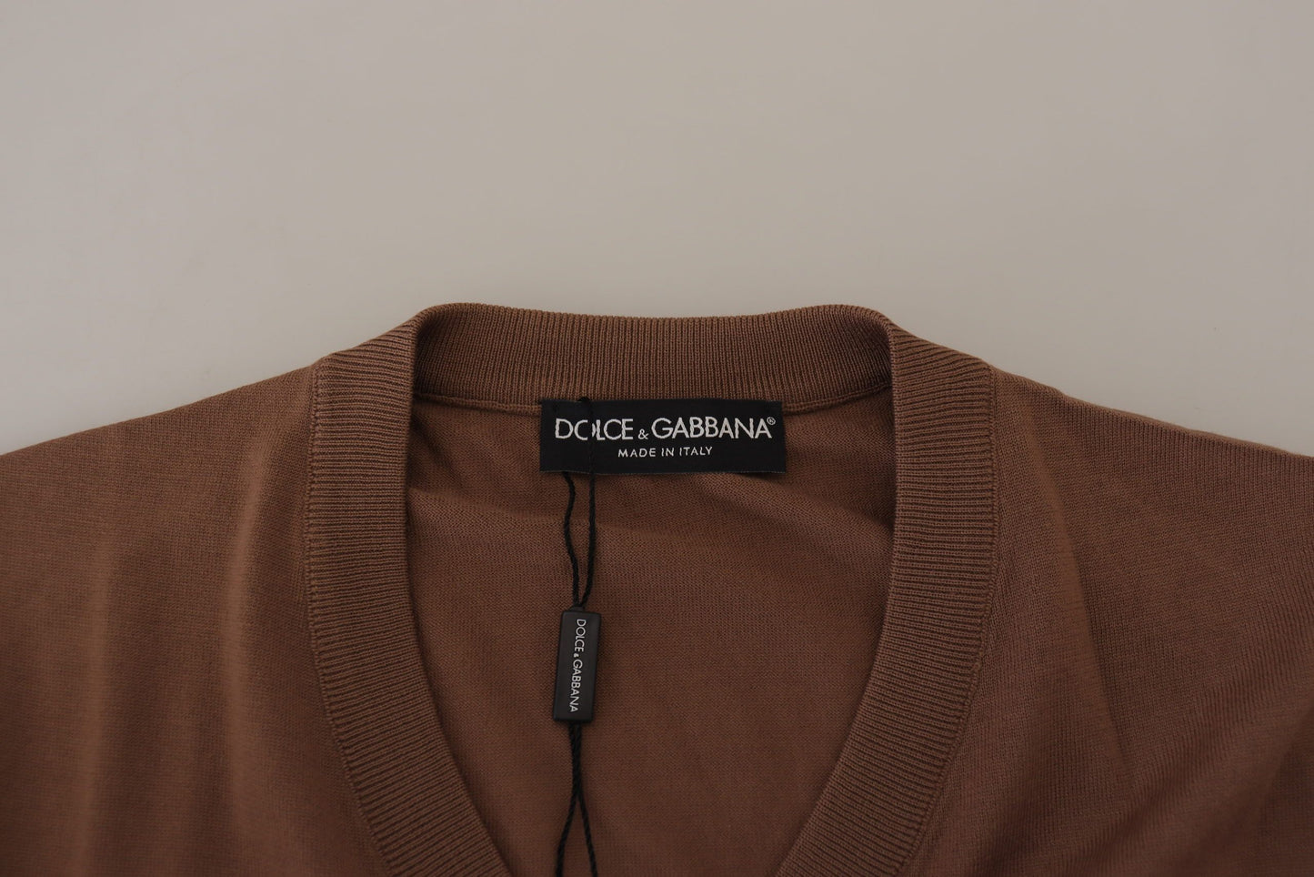 Brown Wool Men V-neck Pullover Sweater