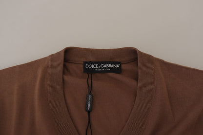 Brown Wool Men V-neck Pullover Sweater