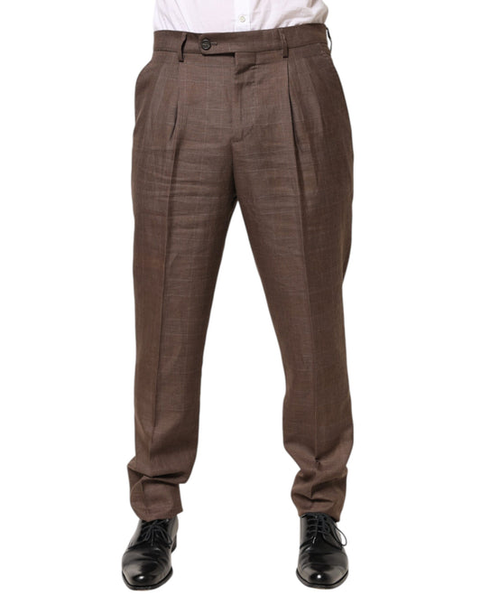 Brown Wool Mid Waist Dress Trouser Pants-Brunello Cucinelli-LabelTerrace.com
