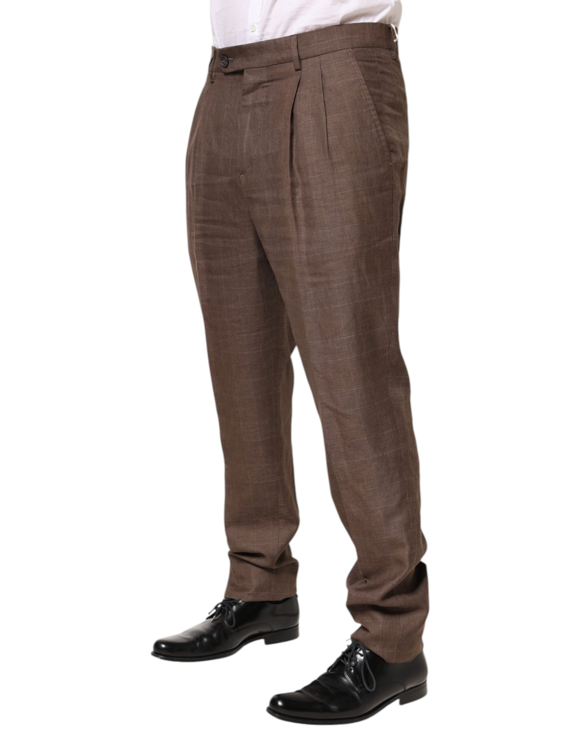 Brown Wool Mid Waist Dress Trouser Pants-Brunello Cucinelli-LabelTerrace.com