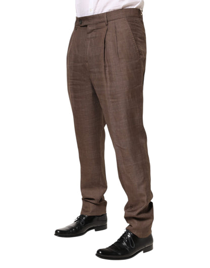 Brown Wool Mid Waist Dress Trouser Pants-Brunello Cucinelli-LabelTerrace.com