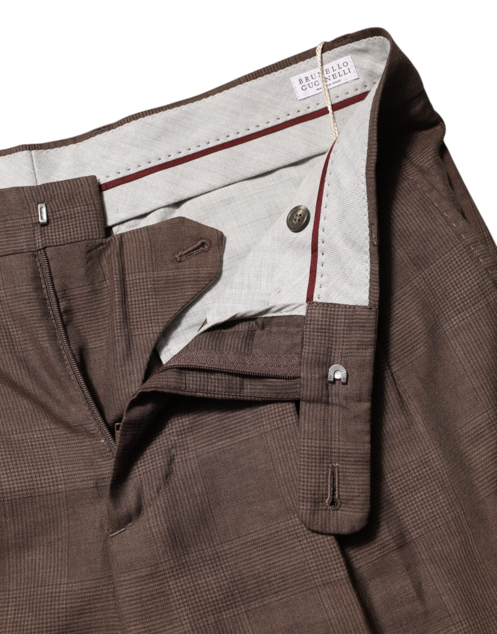 Brown Wool Mid Waist Dress Trouser Pants-Brunello Cucinelli-LabelTerrace.com