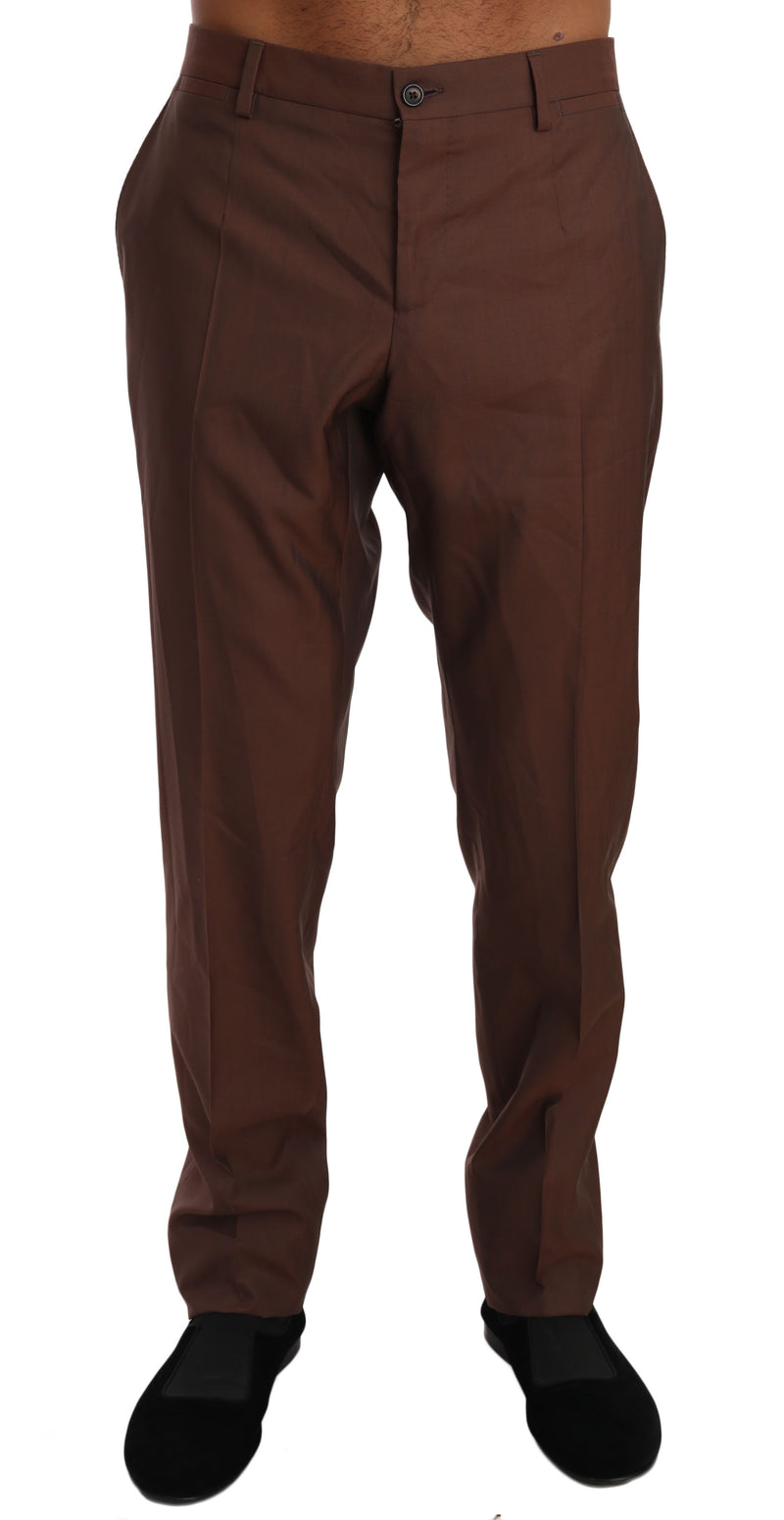 Brown Wool Silk Formal Trousers Pants-Dolce & Gabbana-LabelTerrace.com