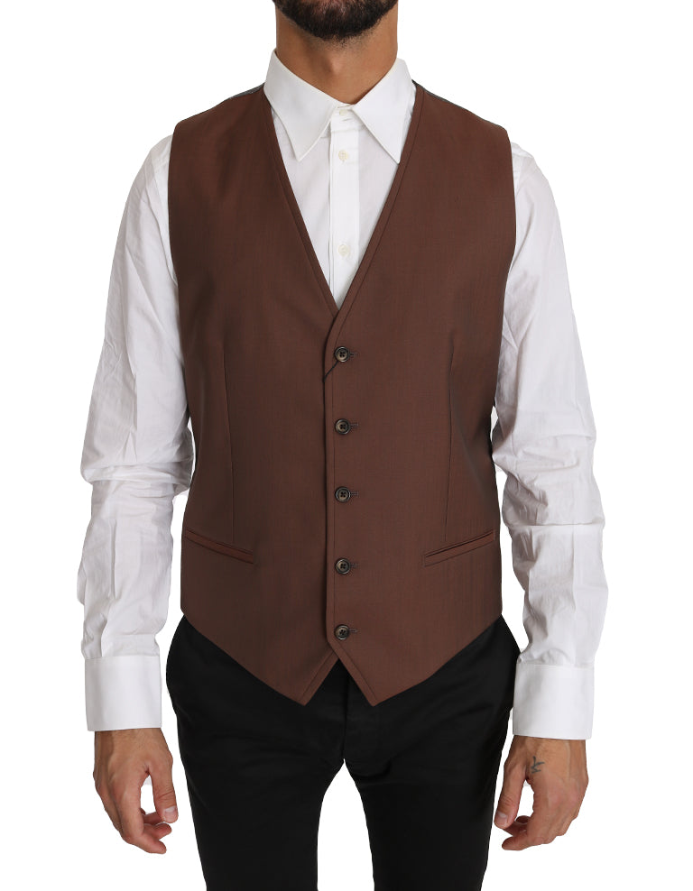 Brown Wool Silk Waistcoat Vest-Dolce & Gabbana-LabelTerrace.com