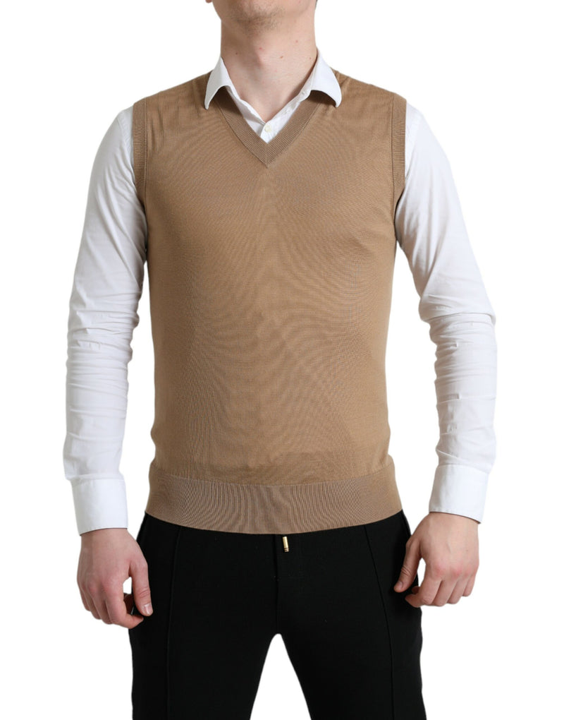 Brown Wool Sleeveless Pullover Sweater-Dolce & Gabbana-LabelTerrace.com