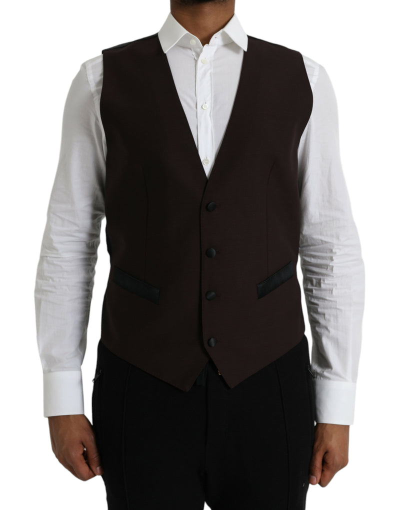 Brown Wool Waistcoat Dress Formal Vest-Dolce & Gabbana-LabelTerrace.com