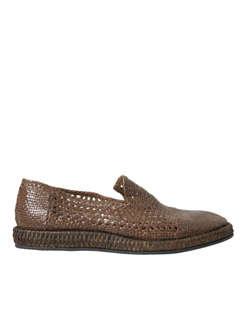 Brown Woven Leather Loafers Casual Shoes-Dolce & Gabbana-LabelTerrace.com