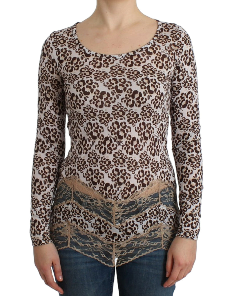 Brown longsleeved lace top-Cavalli-LabelTerrace.com